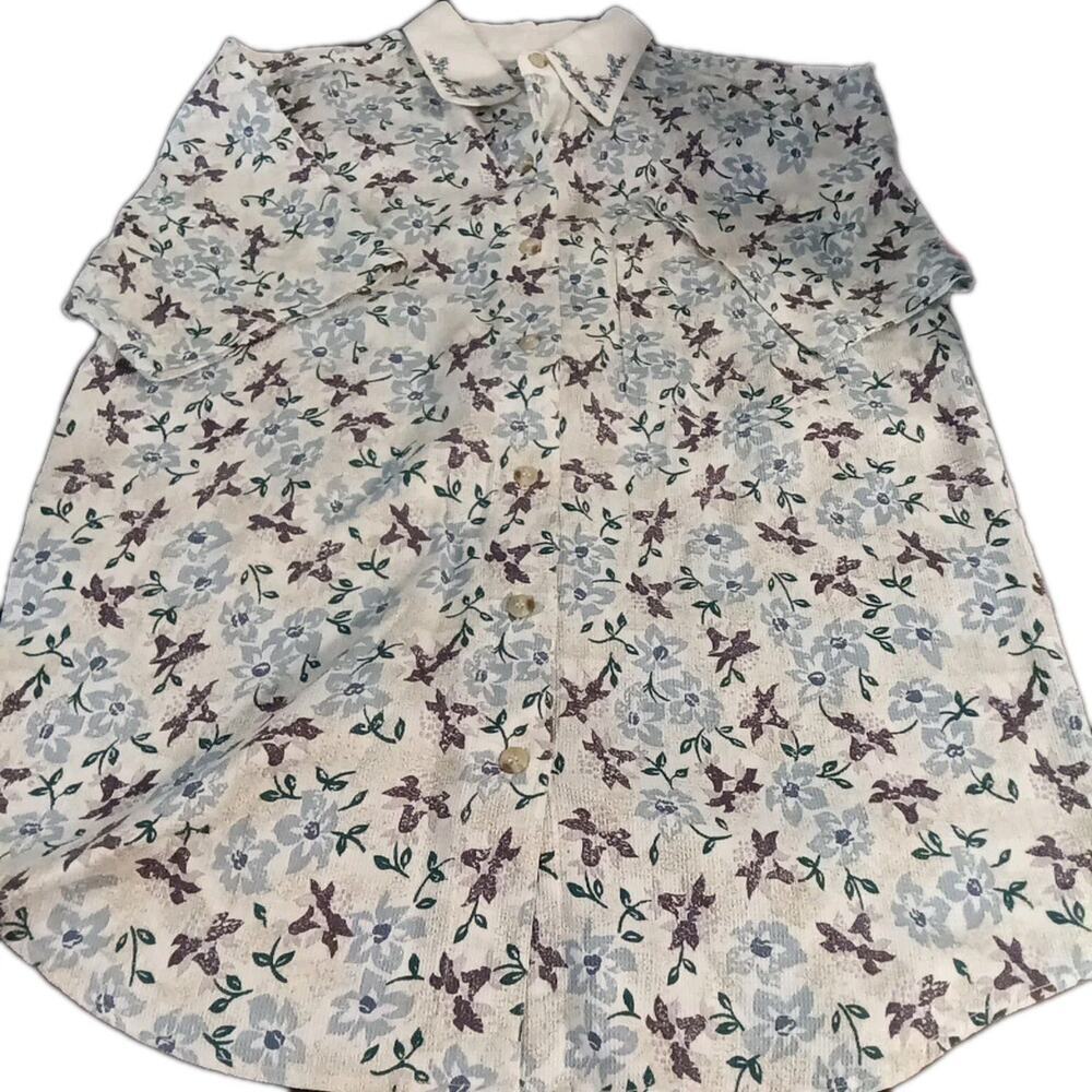 Vintage Floral Button Up Collared Top By Krazy Kat Sz.M Boho Cottage Grandma